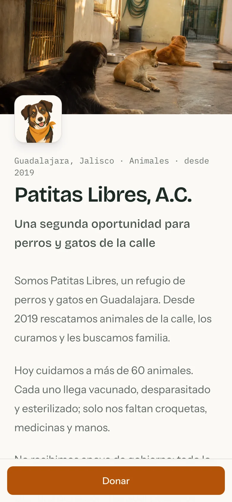 Página pública de una causa en el celular